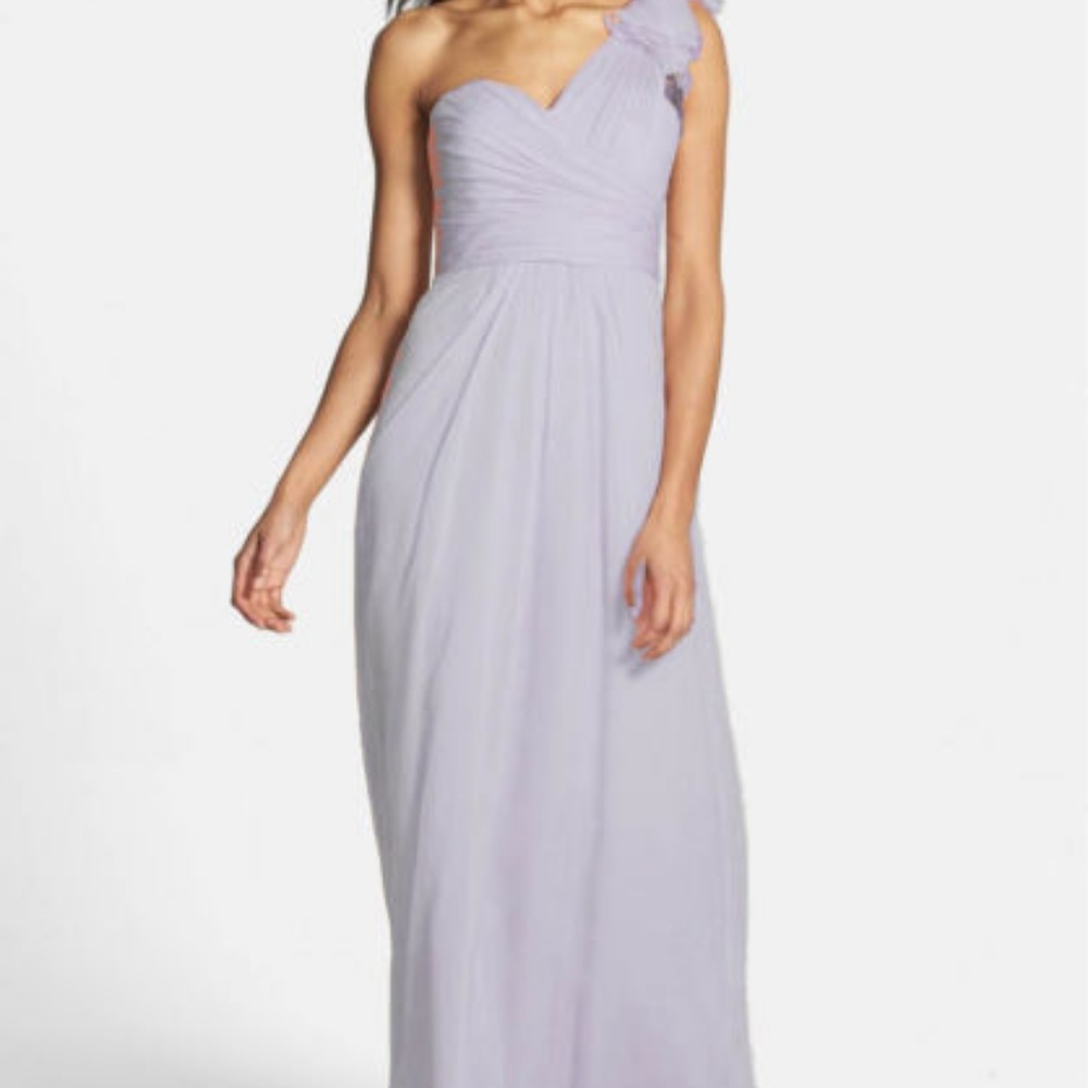 Amsale Illusion Shoulder Crinkled Silk Chiffon